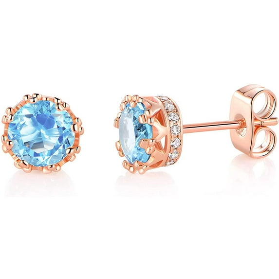 GEMSME 18K Rose Gold Plated 6.0mm Round Brilliant Cut Crown Birthstone Stud Earrings
