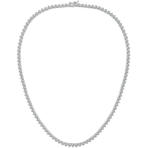 GEMSME 18K White Gold Plated 4.0mm Round Cubic Zirconia 3 Prong Classic Tennis Necklace 14/16/18/20/22/24 Inch