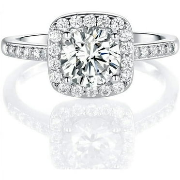 GEMSME 18K White Gold Plated Cubic Zirconia Promise Halo Engagement Promise Eternity Ring for Women Size 11