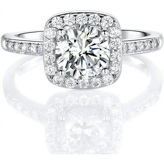 GEMSME 18K White Gold Plated Cubic Zirconia Promise Halo Engagement Promise Eternity Ring for Women Size 11