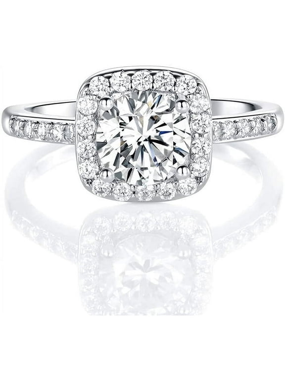 18K White Gold Plated Cubic Zirconia Promise Halo Engagement Promise Eternity Ring for Women Size 11