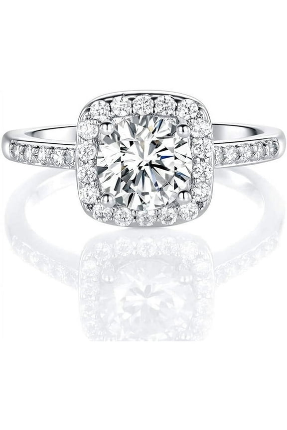 18K White Gold Plated Cubic Zirconia Promise Halo Engagement Promise Eternity Ring for Women Size 11