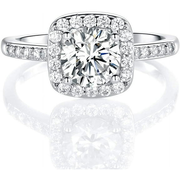 GEMSME 18K White Gold Plated Cubic Zirconia Promise Halo Engagement Promise Eternity Ring for Women