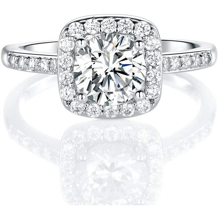 GEMSME 18K White Gold Plated Cubic Zirconia Promise Halo Engagement Promise Eternity Ring for Women Walmart