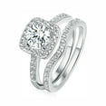thumbnail image 1 of GEMSME 18K White Gold Plated Cubic Zirconia Two-in-One Halo Wedding Engagement Promise Eternity Ring Set for Women Size 7.5, 1 of 7