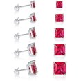 thumbnail image 1 of GEMSME 18K White Gold Plated Stud Earrings 4 Prong Princess Cut 3-7MM Ruby Cubic Zirconia Earring Studs ( 5 Pairs ), 1 of 6