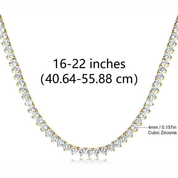 GEMSME 18K Yellow Gold Plated 4.0mm Round Cubic Zirconia 3 Prong Classic Tennis Necklace 16 Inch Jewelry Gifts For Women Men