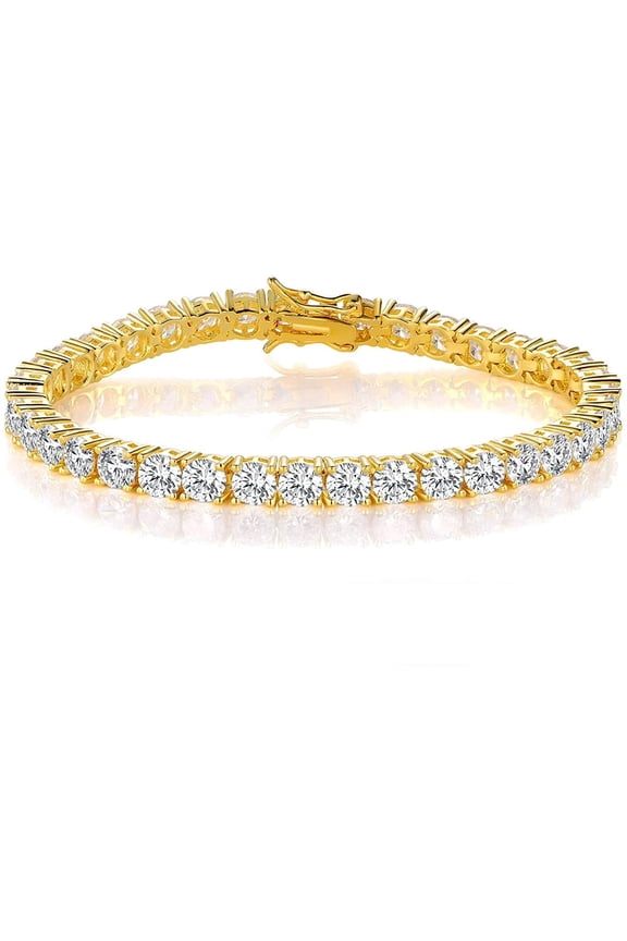 Tennis Bracelets for Women Cubic Zirconia Bracelet 18K Yellow Gold Plated 4MM Round CZ Dainty Jewelry 6 Inch