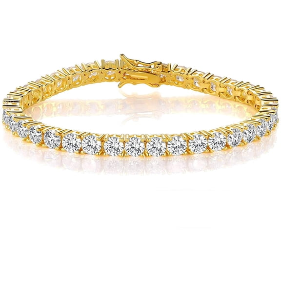 GEMSME Tennis Bracelets for Women Cubic Zirconia Bracelet 18K Yellow Gold Plated 4MM Round CZ Dainty Jewelry 7 Inch