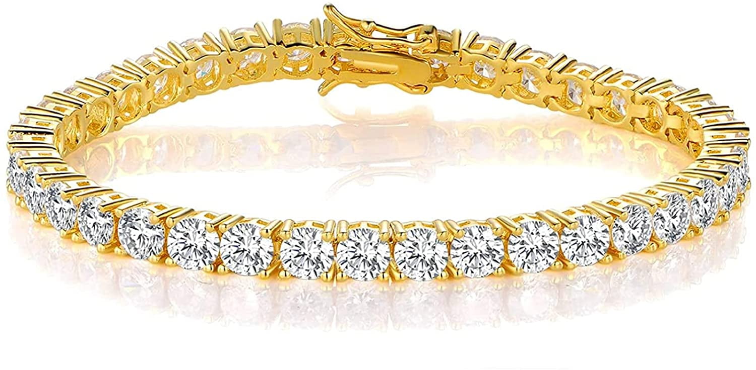Gemsme 3mm Tennis Bracelet – Adjustable 18K White Gold Plated CZ Bracelet With Fold Over Clasp For Women