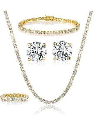 Jewelry Set For Women - Women's Hugs & Kisses 18k Gold Plated 4 Pieces  Necklace Set Includes a Necklace Bracelet Ring Earrings