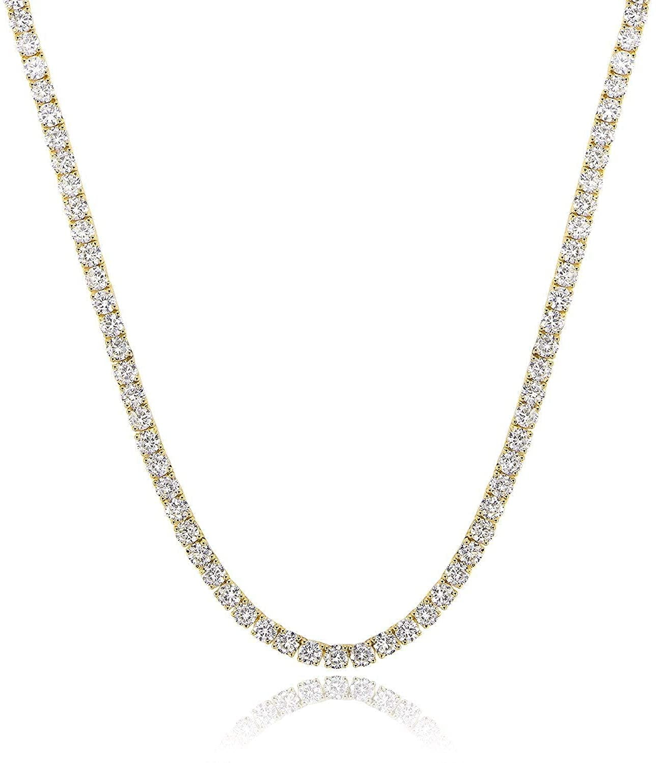 GEMSME 18K Yellow Gold / White Gold Plated 4.0mm Round Cubic Zirconia Classic Tennis Necklace 16/18/20/22/24 Inch