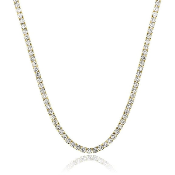 GEMSME 18K Yellow Gold / White Gold Plated 4.0mm Round Cubic Zirconia Classic Tennis Necklace 16/18/20/22/24 Inch