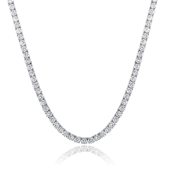 GEMSME Tennis Necklace for Women 18K White Gold Plated 4mm Round Cut Cubic Zirconia Faux Diamond Tennis Chain for Men 16 inches