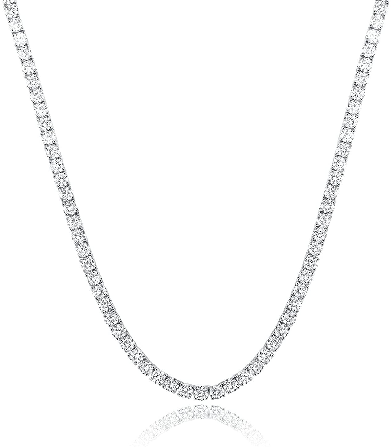 GEMSME 18K Yellow Gold / White Gold Plated 4.0mm Round Cubic Zirconia Classic Tennis Necklace 16/18/20/22/24 Inch