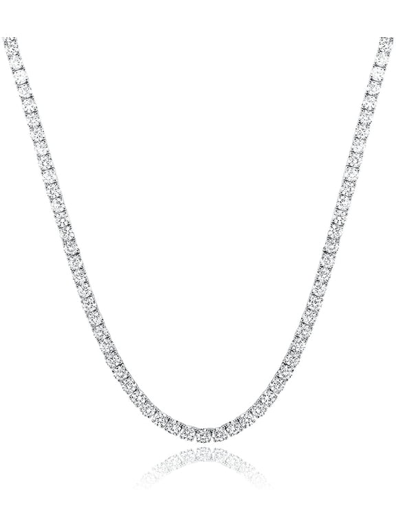 Tennis Necklace for Women 18K White Gold Plated 4mm Round Cut Cubic Zirconia Faux Diamond Tennis Chain for Men 18 inches