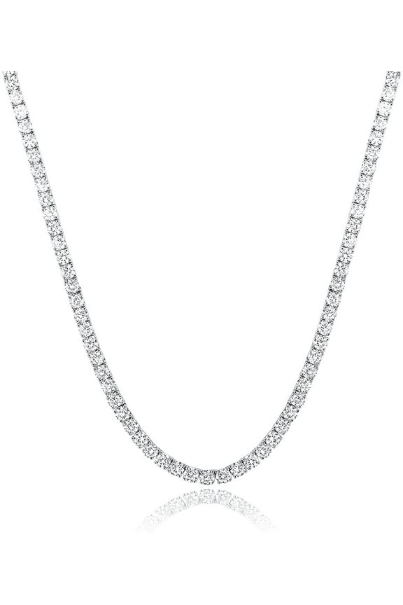 18K Yellow Gold / White Gold Plated 4.0mm Round Cubic Zirconia Classic Tennis Necklace 16/18/20/22/24 Inch