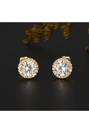 18K gold plated Round Cubic Zirconia simulated diamonds stud earrings  for women