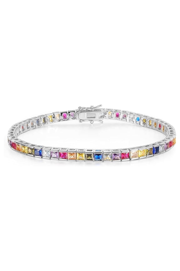 Tennis Bracelets for Women Cubic Zirconia Bracelet 18K White Gold Plated 3MM Square Colorful CZ Dainty Jewelry Gifts 6 Inch