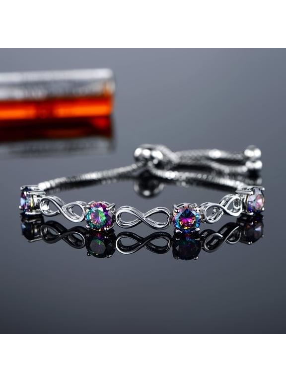 Adjustable Infinity Bracelet for Women,Rainbow CZ Gemstone Bracelets 18K White Gold Plated Jewelry Gifts
