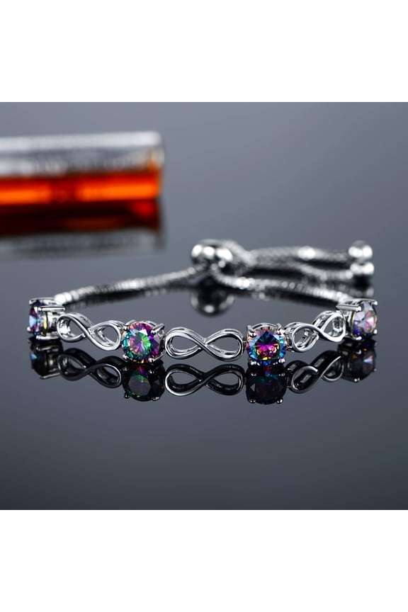 Adjustable Infinity Bracelet for Women,Rainbow CZ Gemstone Bracelets 18K White Gold Plated Jewelry Gifts