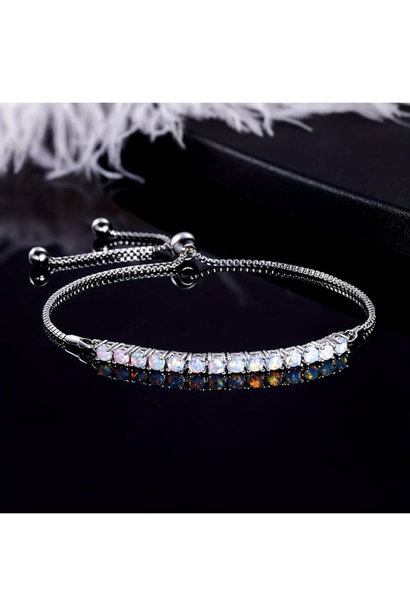 Bracelets for Women Men 18K White Gold Plated Opal Slider lock adjustable Bracelet