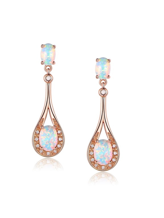 Dangle Earrings for Women Drop Earrings 18K Rose Gold Plated Created Opal Jewelry Hypoallergenic for Sensitive Ears