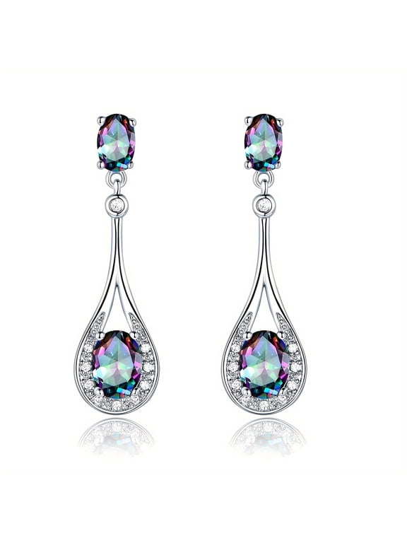 Dangle Earrings for Women Drop Earrings 18K White Gold Plated Created Mystic Quartz Jewelry Hypoallergenic for Sensitive Ears