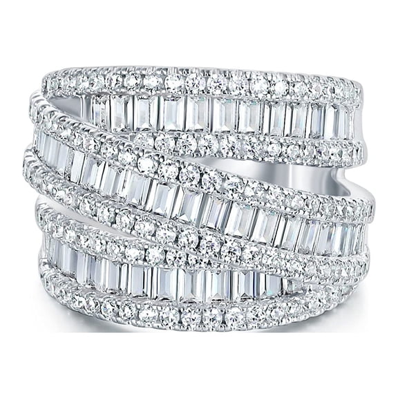 GEMSME Eternity Ring Wedding Bands,18K Gold Plated 3 Rows Emerald Cut Lab Diamond Band Rings for Women Men(6)