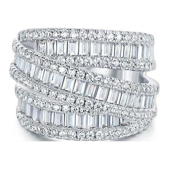 GEMSME Eternity Ring Wedding Bands,18K Gold Plated 3 Rows Emerald Cut Lab Diamond Band Rings for Women Men(9.5)