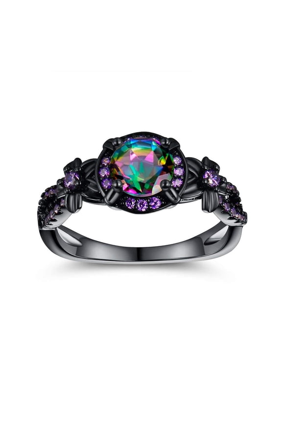 Eternity Wedding Rings for Women Size 8 18K Black Gold Plated Created Rainbow CZ Engagement Promise Rings Bands