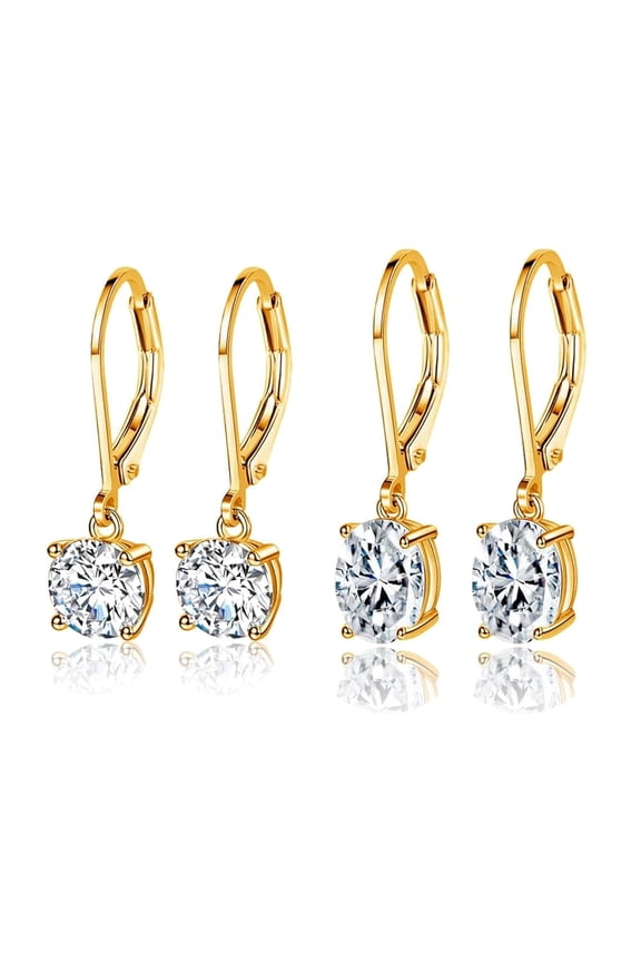 Gold Earrings Sets for Women Hypoallergenic Earrings 14K Gold Plated 7MM Round and Oval Cubic Zirconia Earrings 2 Pairs Men Holiday Earrings Jewelry Set Gifts