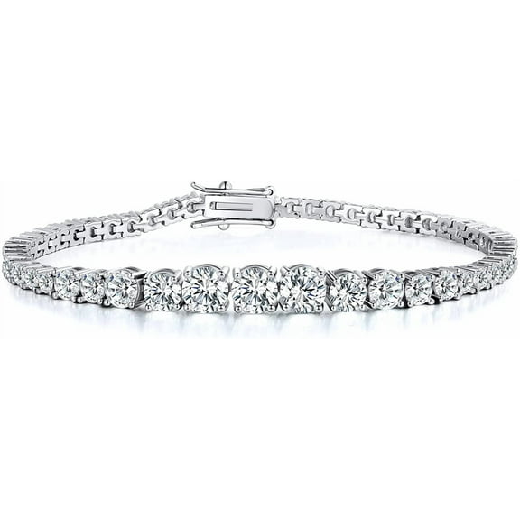 GEMSME Graduated Tennis Bracelet for Women 18K White Gold Plated 3-6mm Round Cubic Zirconia Bracelet Hypoallergenic Chain Bracelet 7.5 Inch