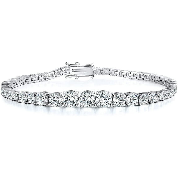 GEMSME Graduated Tennis Bracelet for Women 18K White Gold Plated 3-6mm Round Cubic Zirconia Bracelet Hypoallergenic Chain Bracelet 8 Inch