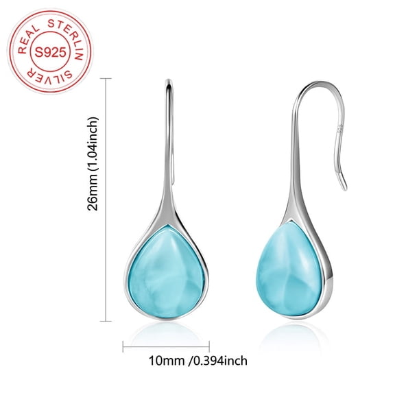 GEMSME Dangle Earrings for Women 925 Sterling Silver Water-Drop Type Larimar Earring Dainty Jewelry