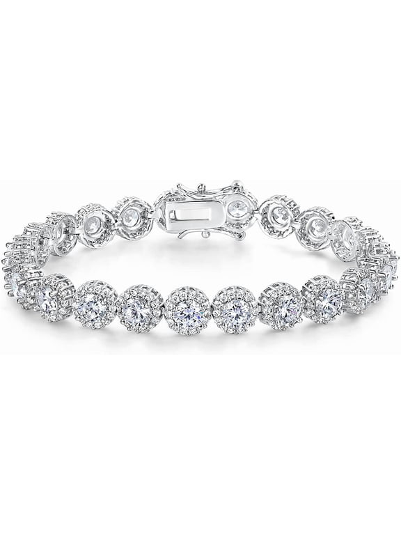 Tennis Bracelet for Women 18K White Gold Plated 5mm Round Cubic Zirconia Halo Bracelets 6.5 inch