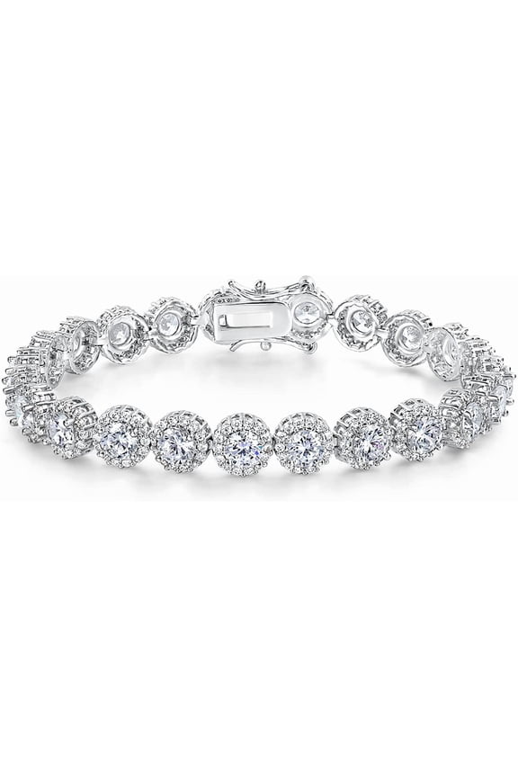 Tennis Bracelet for Women 18K White Gold Plated 5mm Round Cubic Zirconia Halo Bracelets 7.5 inch