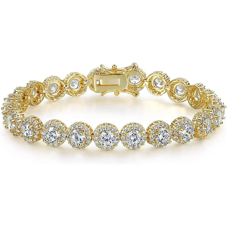 GEMSME Tennis Bracelet for Women 18K Yellow Gold Plated 5mm Round