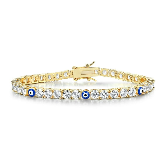 GEMSME Tennis Bracelets for Women Men 18K Yellow Gold Plated 3.0mm Round White and Devil's Eye Cubic Zirconia Tennis Bracelet Iced Out Hip Hop Bracelet 7 Inches