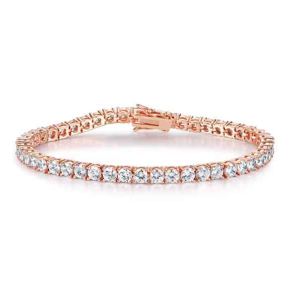 GEMSME Tennis Bracelets for Women Cubic Zirconia Bracelet 18K Rose Gold Plated 4MM White round CZ Dainty Chain 7 Inch