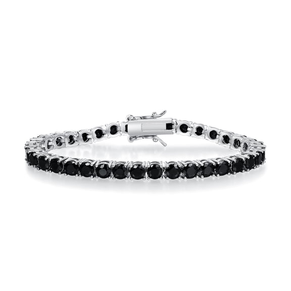 GEMSME Tennis Bracelets for Women Cubic Zirconia Bracelet 18K White Gold Plated 4MM Black round CZ Dainty Jewelry 7 Inch