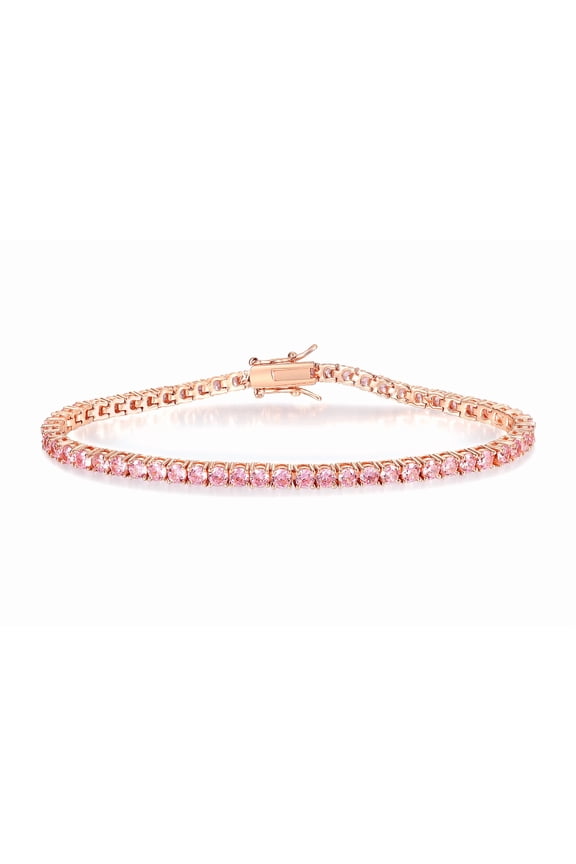 Jewelry Tennis Rose Gold Bracelets for Women 18K Rose Gold Plated 3MM Round Pink Cubic Zirconia Dainty Bracelets gifts 7 Inches