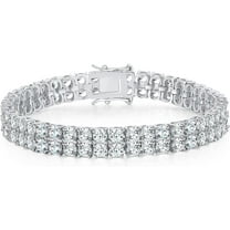 GEMSME Tennis Bracelets for Women Men 18K White Gold Plated 2 Row 3.0 Round Cubic Zirconia Tennis Bracelet Iced Out Hip Hop Bracelet 6.5 Inches