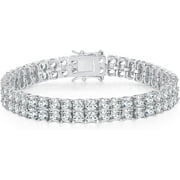 GEMSME Tennis Bracelets for Women Men 18K White Gold Plated 2 Row 3.0 Round Cubic Zirconia Tennis Bracelet Iced Out Hip Hop Bracelet 7.5 Inches