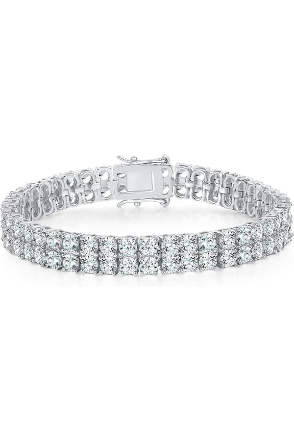Tennis Bracelets for Women Men 18K White Gold Plated 2 Row 3.0 Round Cubic Zirconia Tennis Bracelet Iced Out Hip Hop Bracelet 7.5 Inches