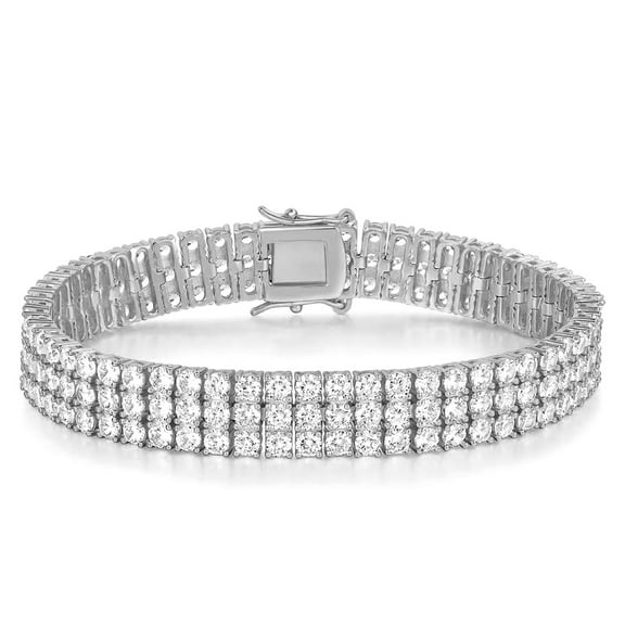 GEMSME Tennis Bracelets for Women Men 18K White Gold Plated 3 Row 3.0 mm Round Cubic Zirconia Tennis Bracelet Iced Out Hip Hop Bracelet 6.5 Inches