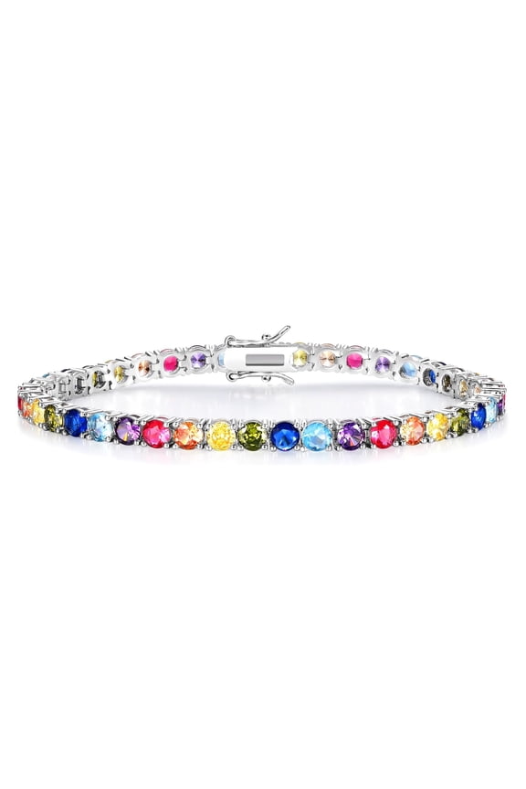 Tennis Bracelets for Women Men 18K White Gold Plated 4.0mm Round Colorful Cubic Zirconia Tennis Bracelet Iced Out Hip Hop Bracelet 6 Inches