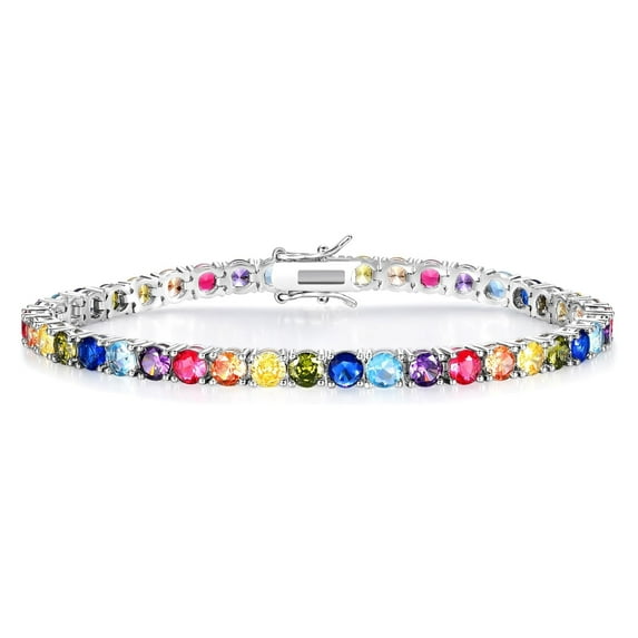GEMSME Tennis Bracelets for Women Men 18K White Gold Plated 4.0mm Round Colorful Cubic Zirconia Tennis Bracelet Iced Out Hip Hop Bracelet 7.5 Inches