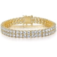 thumbnail image 1 of GEMSME Tennis Bracelets for Women Men 18K Yellow Gold Plated 2 Row3.0 Round Cubic Zirconia Tennis Bracelet Iced Out Hip Hop Bracelet 7.5 Inches, 1 of 5