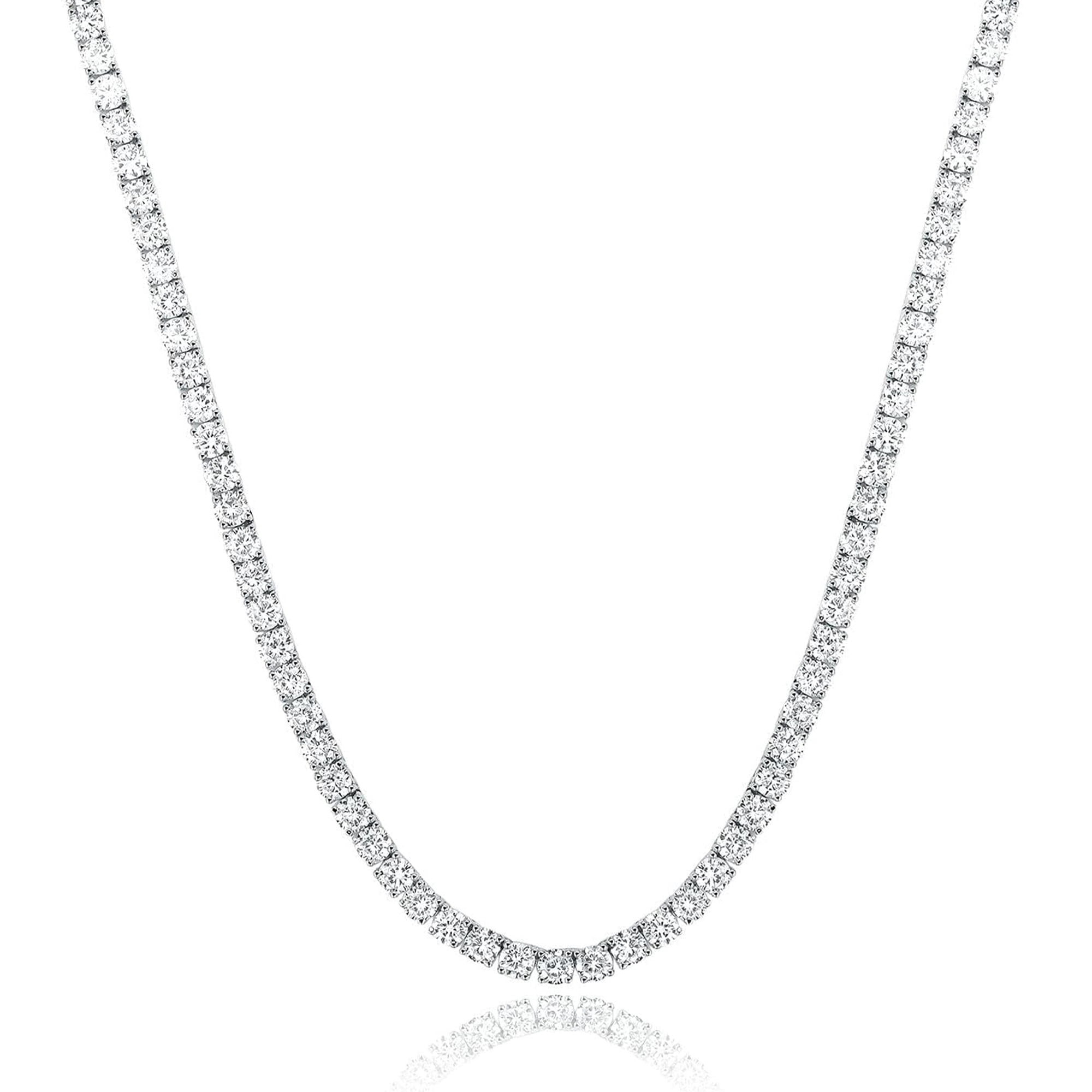 GEMSME Tennis Necklaces for Women Men 18K White Gold Plated 3.0mm Round Cubic Zirconia Classic Tennis Necklace 22 Inch